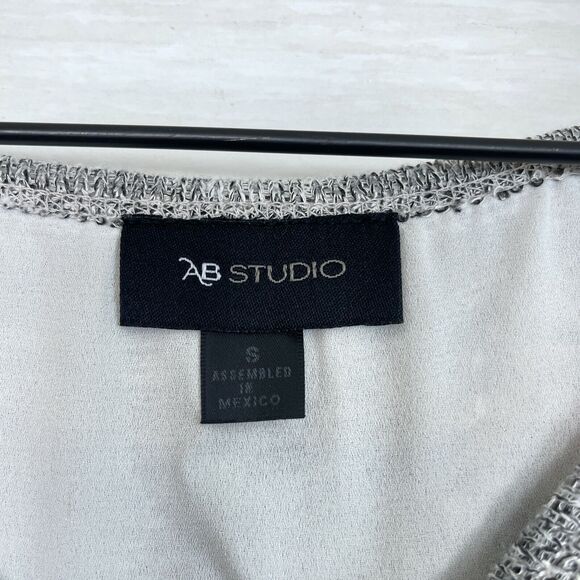 AB Studio Mixed Media Tunic Sweater Blouse Gray Ivory High Low Hem Womens Small - Picture 6 of 6